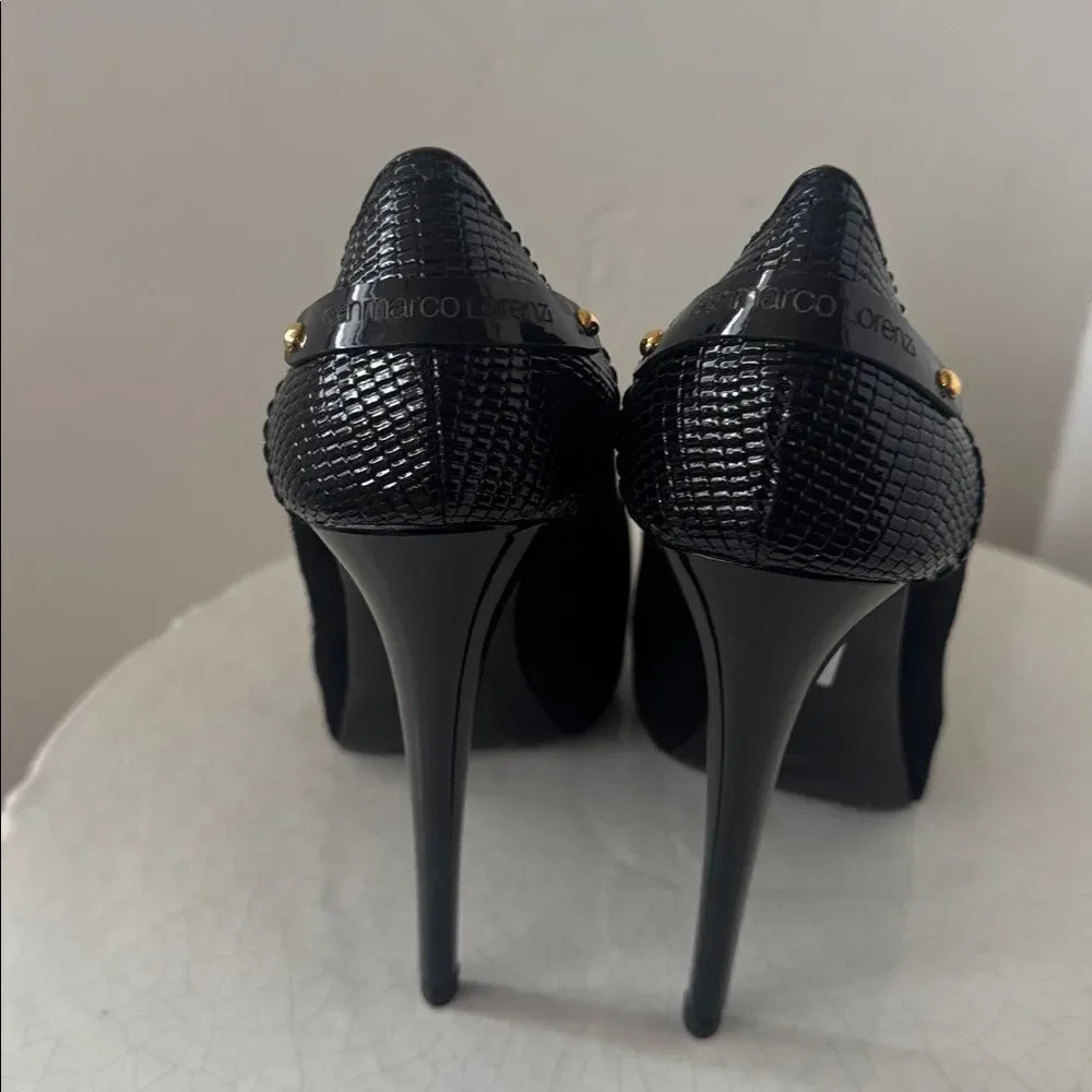 Gianmarco Lorenzi Elegant Black Leather Hi Heels Stiletto Made in Italy Size 36